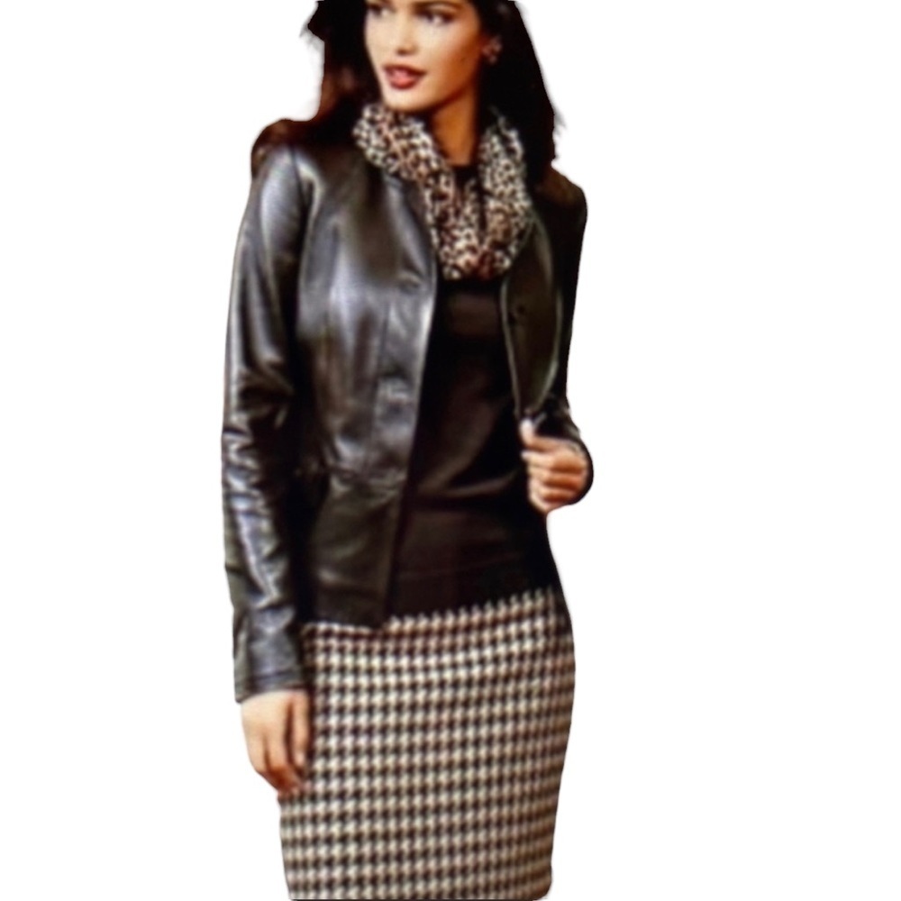 Talbots Houndstooth Black White Skirt